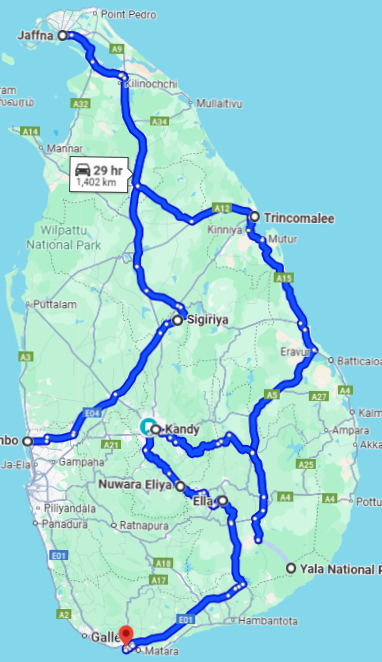 14 Day Tour Route Map